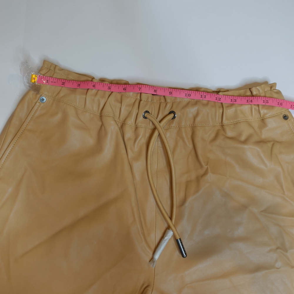Women’s Faux Leather Drawstring Shorts - Tan - Picture 5 of 7